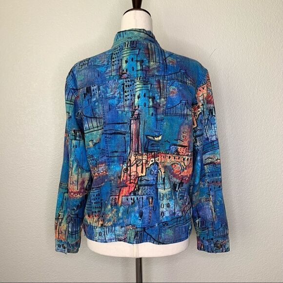 Chico’s Linen Cotton Blend Abstract City Jacket Shacket - Picture 8 of 13